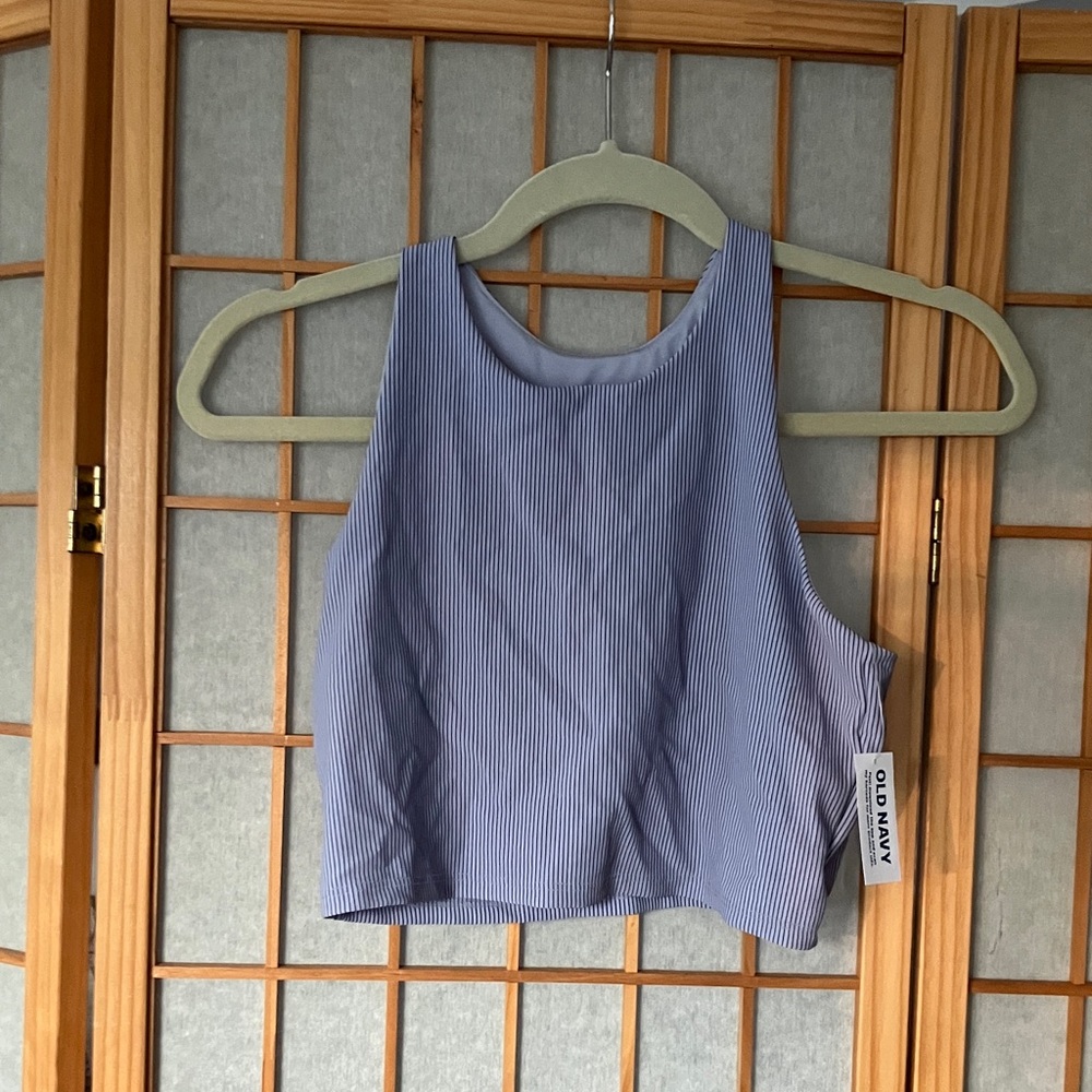 Old Navy Kids XL 14-16 PowerSoft Longline Sports Bra - Light Blue Pinstripe